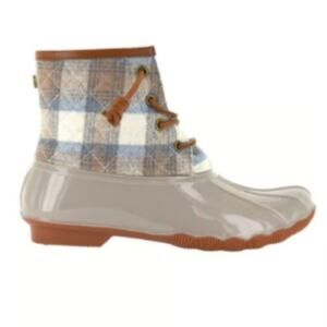 Seven7 NWOB Women's Wool Goose Fleece Lined Non-slip Plaid Duck Boot 8.5 Beige